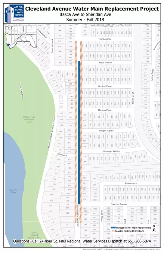 Map of Cleveland Ave. water main replacement area