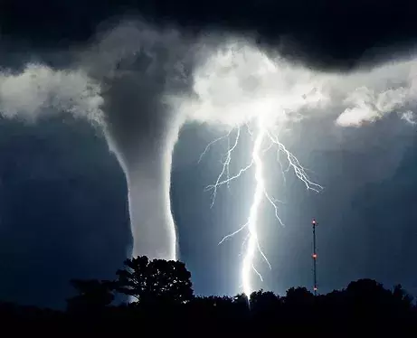 Graphic of tornado and lightning