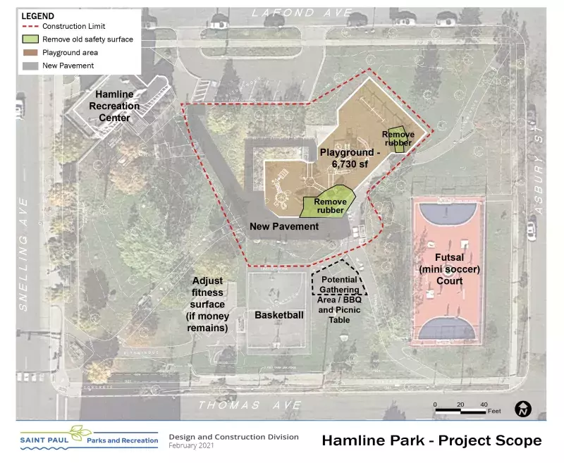Hamline Park 2021 Improvements Project Scope Hamline Park Aerial Image with Project Scope
