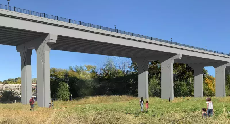 Rendering of proposed Kellogg/3rd Street Bridge from Bruce Vento Nature Sanctuary.