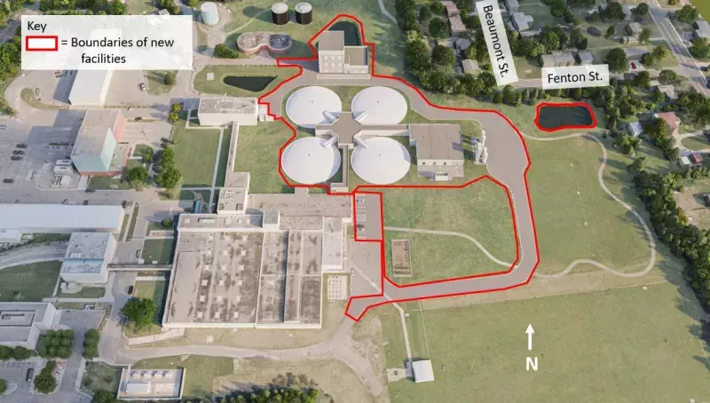 Overview graphic showing models of new above ground facilities and areas where underground facilities will be located