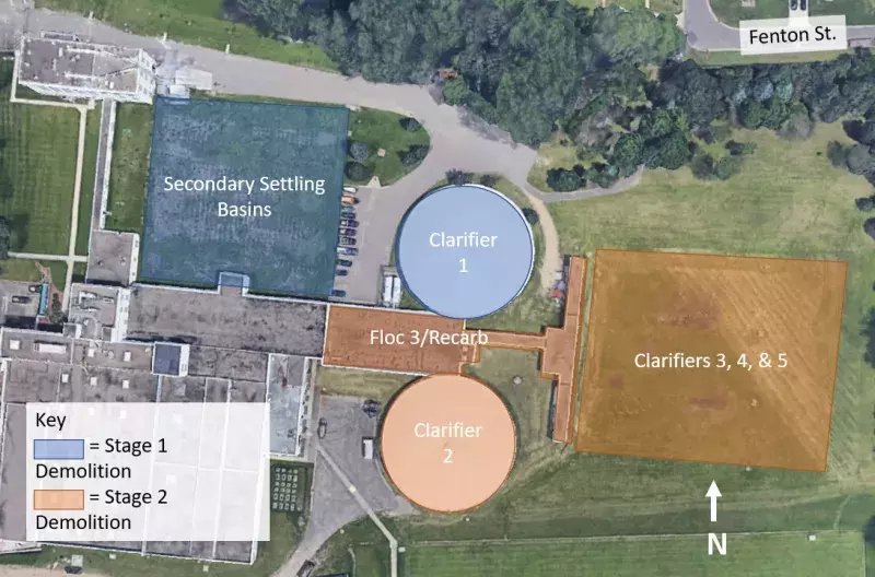 Map showing SPRWS facilities to be demolished during stage 1 and stage 2