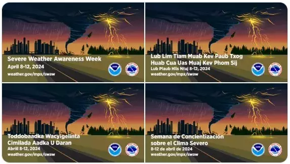 Severe Weather Awareness Week language graphic