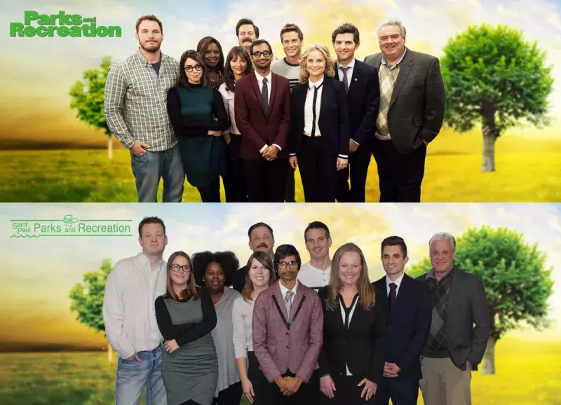 Saint Paul Parks and Recreation staff dressed up as the cast of the TV show Parks and Recreation. 