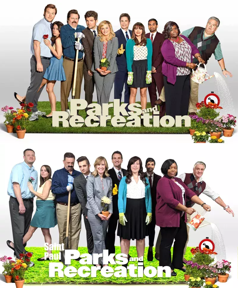 Saint Paul Parks and Recreation staff dressed up as the cast of the TV show Parks and Recreation. 