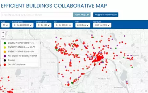 A map of efficient buildings collaborative properties.