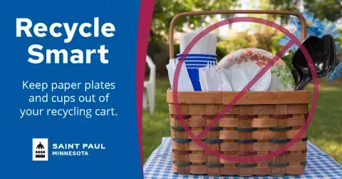 graphic showing crossed out image of picnic basket with disposable cutlery