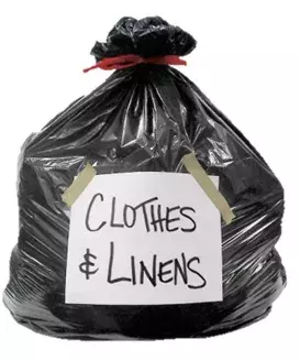 image of a bag labeled clothes and linens