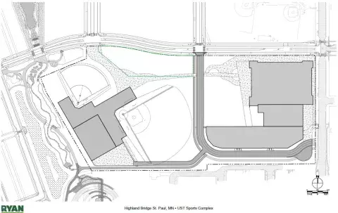 Figure 2 - Draft Site Plan of UST Athletic Complex Provided by Ryan Companies [Illustrative and subject to change.] 