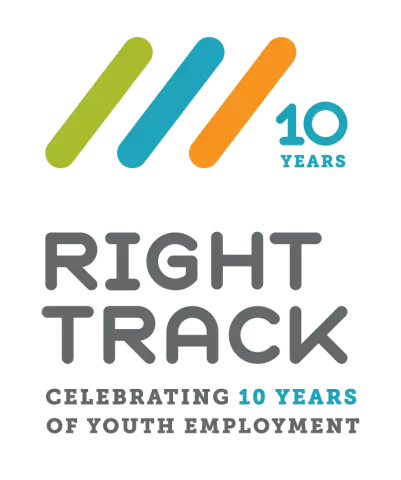 Right Track 10 years of youth employment logo Right Track 10 years of youth employment logo