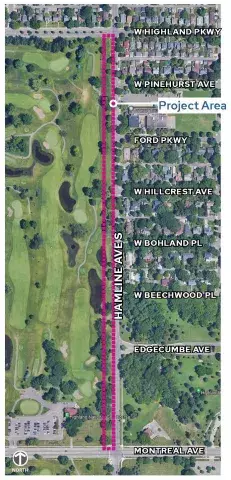 Hamline Avenue Trail Project Area - project area includes the western side of Hamline Avenue between Highland Pkwy and Montreal Ave.