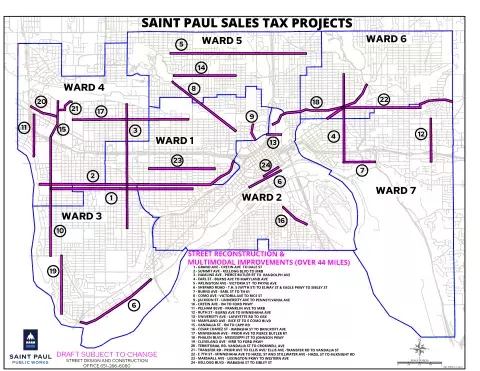 Map of street projects to be funded by the proposed sales tax