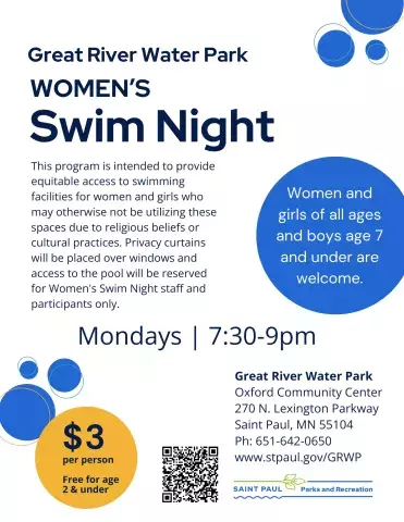 Great River Water Park Women's Swim Night Flyer. Mondays 7:30-9pm Cost: $3