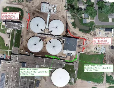 McCarrons Campus Sheet Piling Removal Areas circled