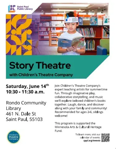 Flyer for Library Program with Children's Theatre on June 14 at 10:30