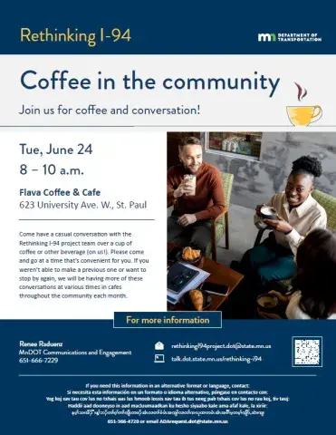 Rethinking I-94 Coffee Flyer June 24 at Flava Cafe from 8-10