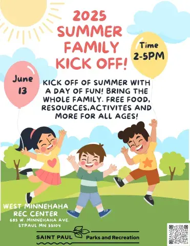 Flyer for 2025 Summer Family Kick Off June 13 2-5PM