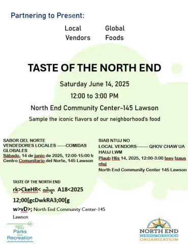 Flyer Taste of the North End June 14, 12-3PM at North End Community Center