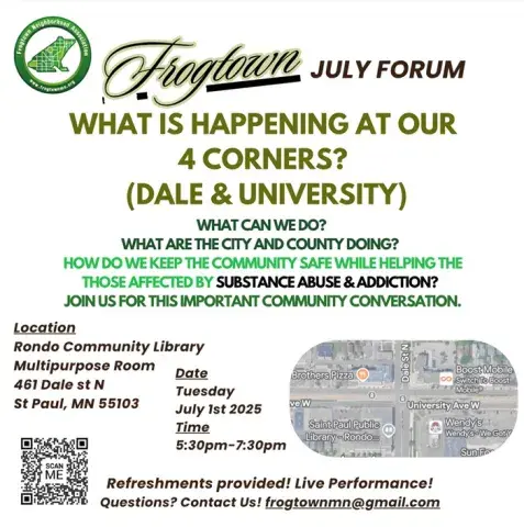 FNA Community Conversation about Substance Abuse July 1 at Rondo Library 5:30 - 7:30 PM