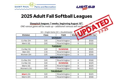 UPDATED 2025 Fall Softball Offerings