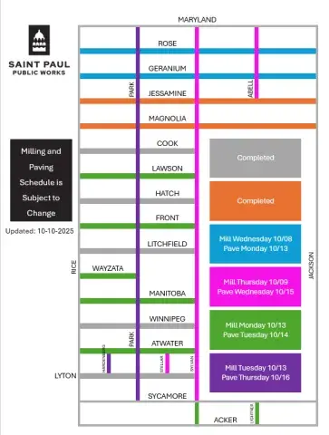 Map showing the paving schedule for the residential streets in the Hatch-Park project area
