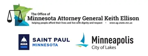 Minnesota Attorney General Keith Ellison, City of Saint Paul, and City of Minneapolis logos