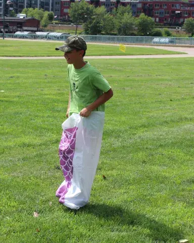 Youth at Amazing Race in potato sack