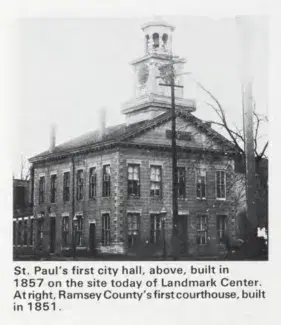 news clipping and image of Saint Paul's first city hall