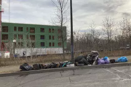 Bags of litter along a street