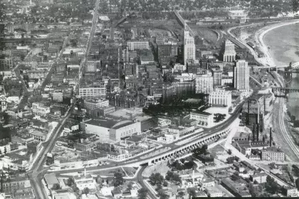 Historic phot of Kellogg Boulevard and downtown Saint Paul