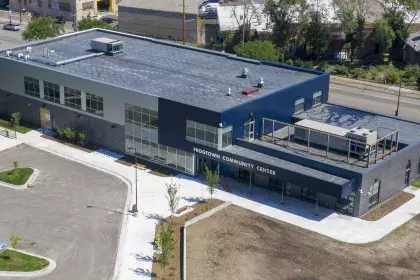 Image of Frogtown Community Center and outside area taken from air