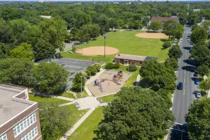 Image of Groveland Recreation Center and outside area taken from air