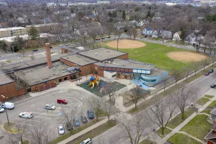 Image of Hancock Recreation Center and outdoor area taken from air