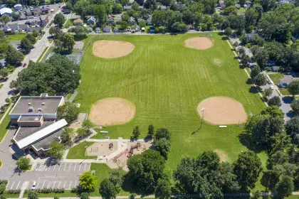 Image of Hazel Park Recreation and outdoor area taken from air