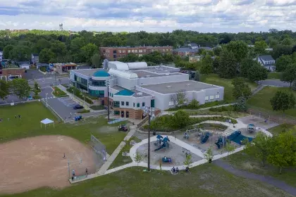 Image of Highland Park Community Center and outdoor area taken from air