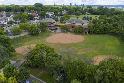 Image of Linwood Recreation Center and outdoor area taken from air