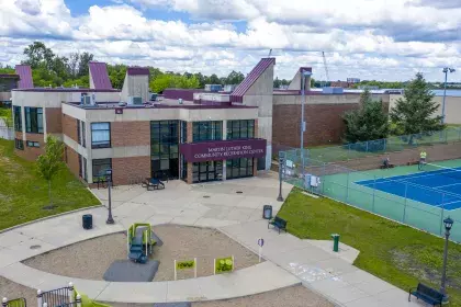 Image of MLK Recreation Center and outdoor area taken from air