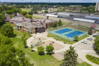 Image of MLK Recreation Center and outdoor area taken from air