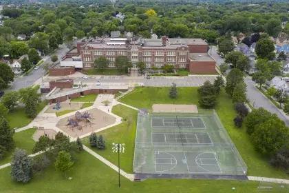 Image of Rice Recreation Center and outdoor area taken from air
