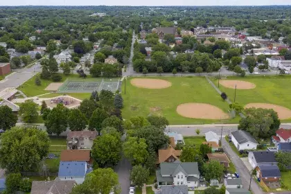 Image of Rice Recreation Center and outdoor area taken from air