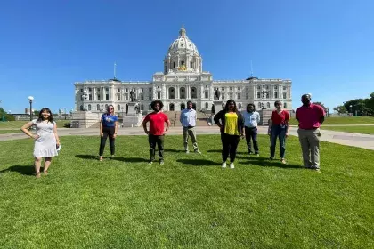 Councilmember Yang, Educational leaders, and MN Legislators at 2021 Press Conference to fight for charter school moratorium