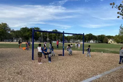 Dayton's Bluff Play Area swings for ages 5-12