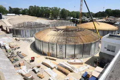 View from above construction of new concrete structures at McCarrons water treatment plant