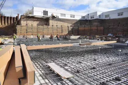 Forms being prepared to pour concrete foundation