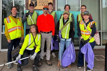 Litter Cleanup Participants posing in front of Rondo Library