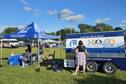 SPRWS Water Wagon conveniently stationed at a community event for neighbors to grab free ice cold water