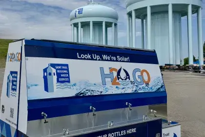 SPRWS Water Wagon in front of Highland Tank 2 & Highland Tank 3