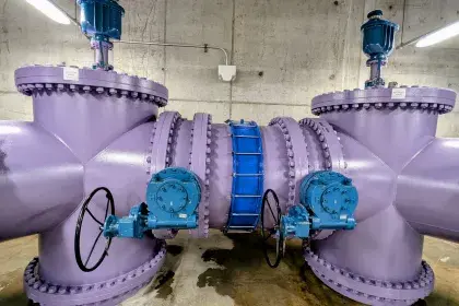 New large diameter pipes and valves inside McCarrons treatment plant