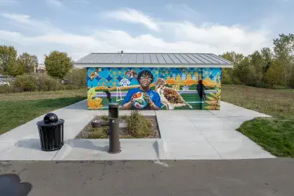 Brewers Bluff Park Restroom Building and Layers of Migration Mural