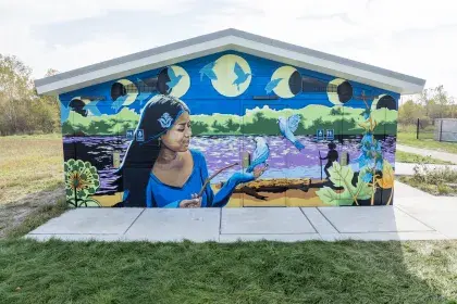 Brewers Bluff Park Restroom Building and Layers of Migration Mural